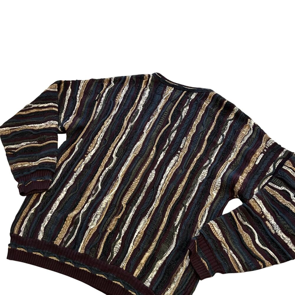 Vintage 90s Earth Tone 3D Textured Knit Coogi Style Sweater Professor Core Large - Picture 13 of 14